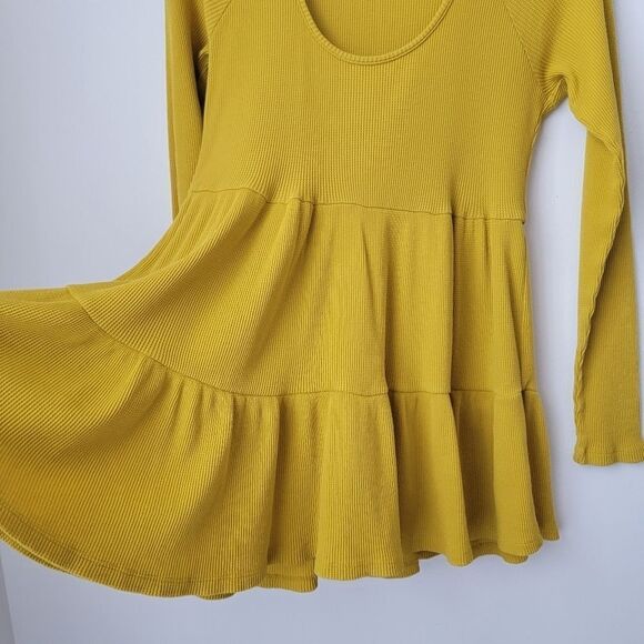 MAEVE ANTHROPOLOGIE Samina Thermal Babydoll Mustard Yellow Top Size X-Small - Picture 6 of 9